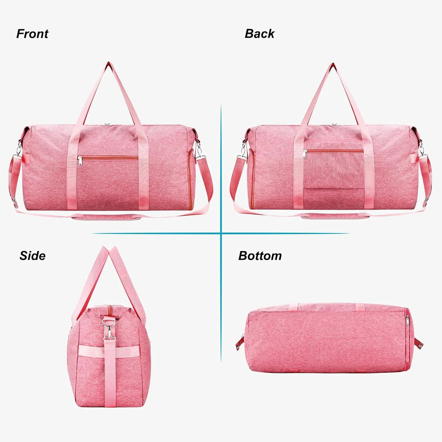 Felipe Varela Carry on luaggage 22x14x9 Airlines Approved, Foldable Carry on Bag Travel Duffel Bags Small Overnight weekender Gym Duffle Bag with Wet Pocket for Women Men (Pink, 40L)