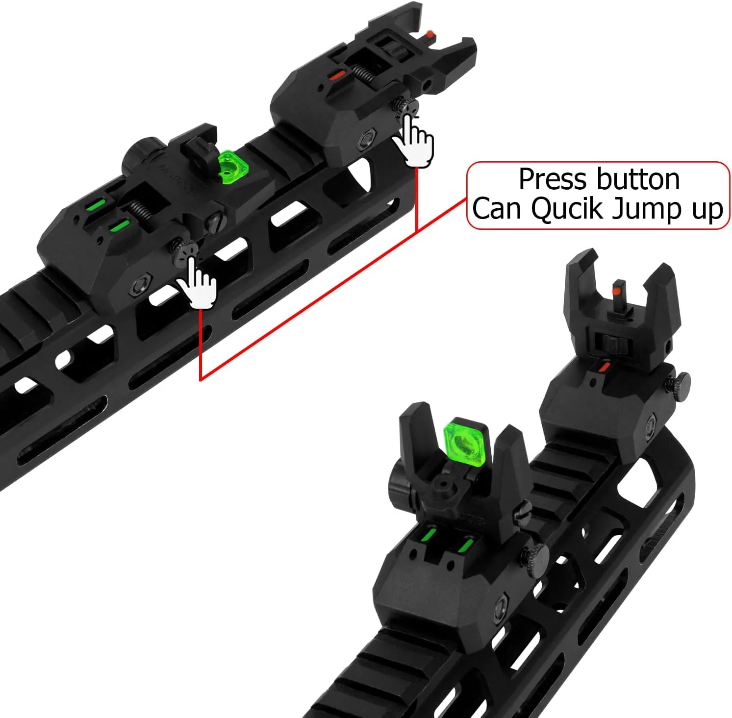 Fiber Optic Sights,with Green and Red Full Fiber Optics Dots Polymer Fiber Optics Sights Front and Rear Backup Sights