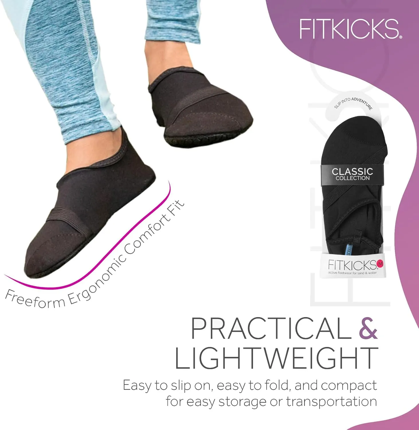 FITKICKS Original Women's Foldable Active Lifestyle Minimalist Footwear Barefoot Yoga Sporty Water Shoes