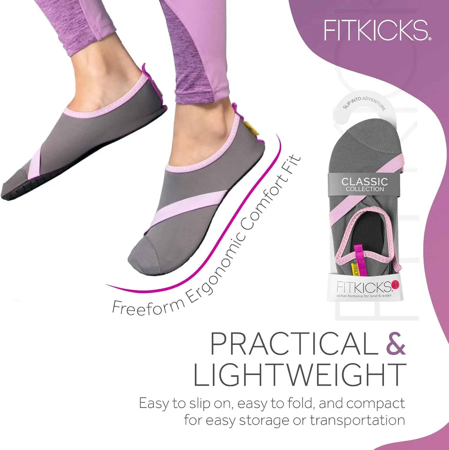 FITKICKS Original Women's Foldable Active Lifestyle Minimalist Footwear Barefoot Yoga Sporty Water Shoes