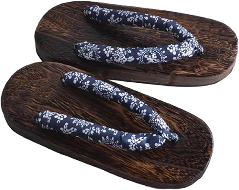 Flip Flop Men's Japanese Wooden Clogs Slippers,Japanese Traditional Clogs Geta Sandals Traditional Geta Wooden Clogs Shoes,Couple Thick Soles Anti-Skid Floral Slippers