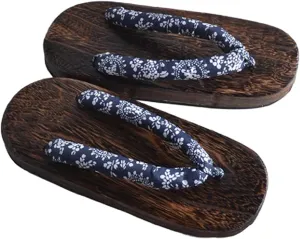 Flip Flop Men's Japanese Wooden Clogs Slippers,Japanese Traditional Clogs Geta Sandals Traditional Geta Wooden Clogs Shoes,Couple Thick Soles Anti-Skid Floral Slippers