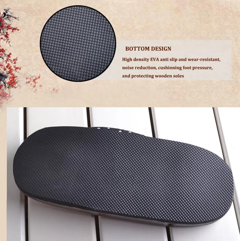 Flip Flop Men's Japanese Wooden Clogs Slippers,Japanese Traditional Clogs Geta Sandals Traditional Geta Wooden Clogs Shoes,Couple Thick Soles Anti-Skid Floral Slippers