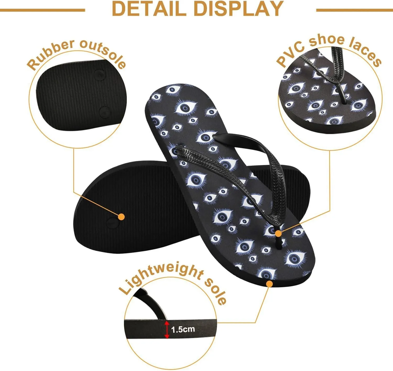 Flip Flop Sandals Evil Eye Blue Print for Men and Women for Beach Outdoor XS