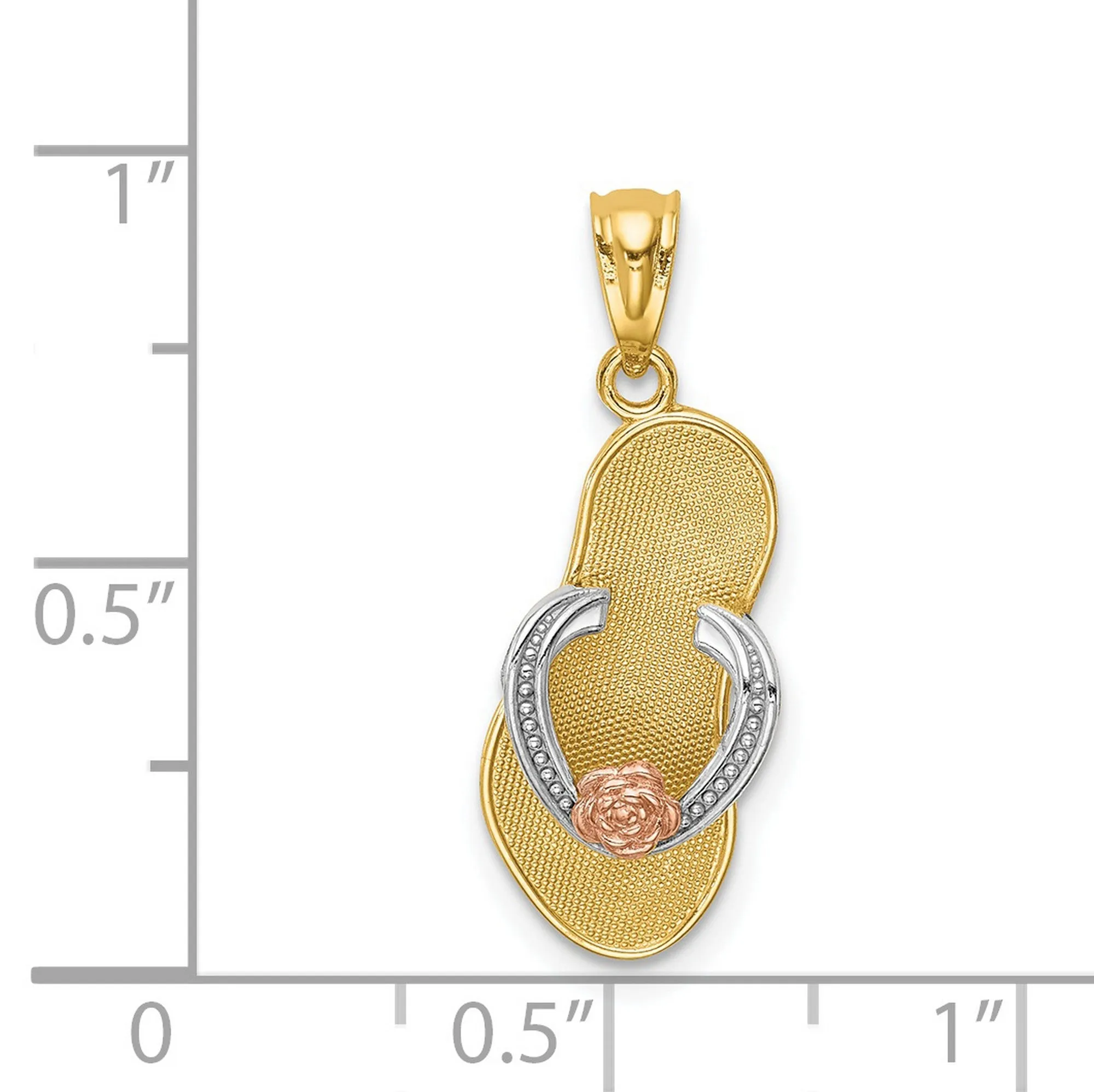 Flip Flop With Rose Gold Flower Charm Pendant in Real 14k Multi-Tone Gold