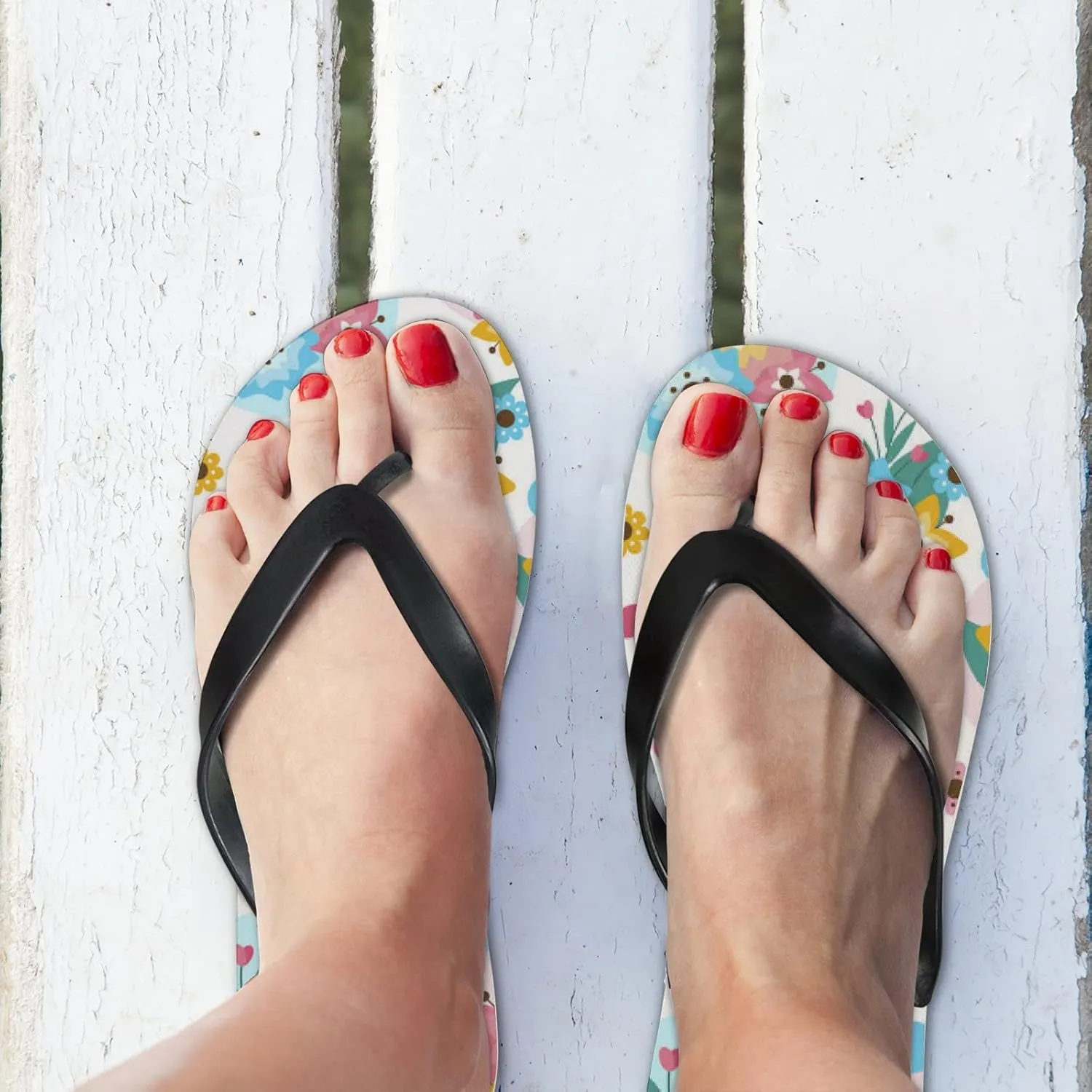 Flip Flops Floral Flowers Leaves Blue Pink Yellow Slide Sandals Summer Beach Slippers Thong Sandal Casual Yoga Mat Flat Slides for Women Men