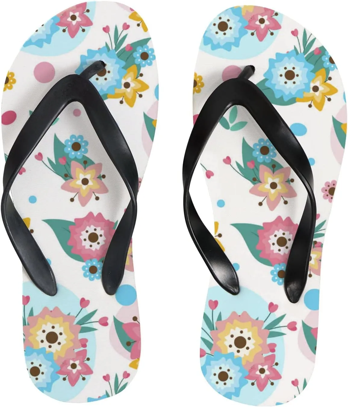 Flip Flops Floral Flowers Leaves Blue Pink Yellow Slide Sandals Summer Beach Slippers Thong Sandal Casual Yoga Mat Flat Slides for Women Men