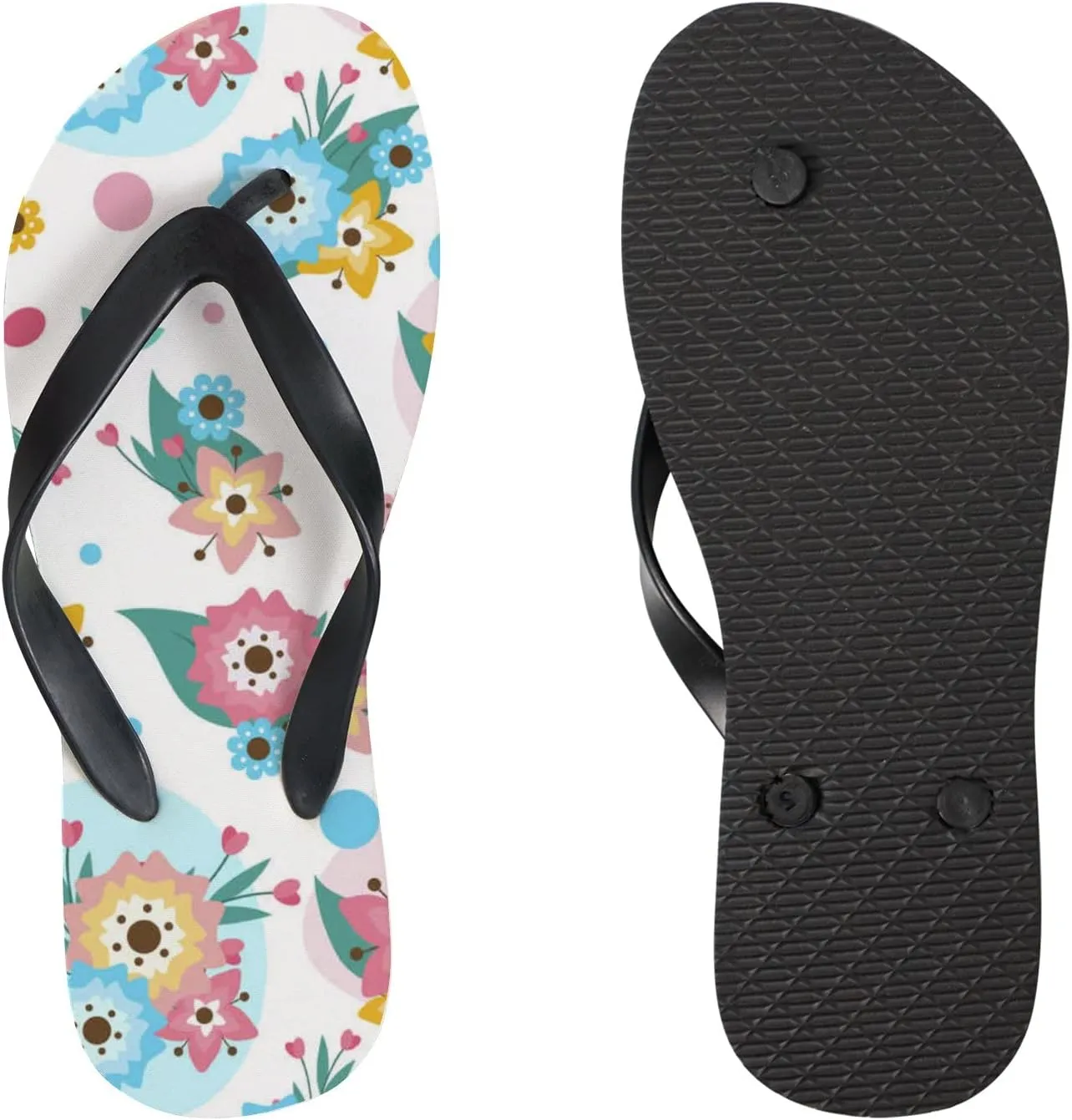 Flip Flops Floral Flowers Leaves Blue Pink Yellow Slide Sandals Summer Beach Slippers Thong Sandal Casual Yoga Mat Flat Slides for Women Men