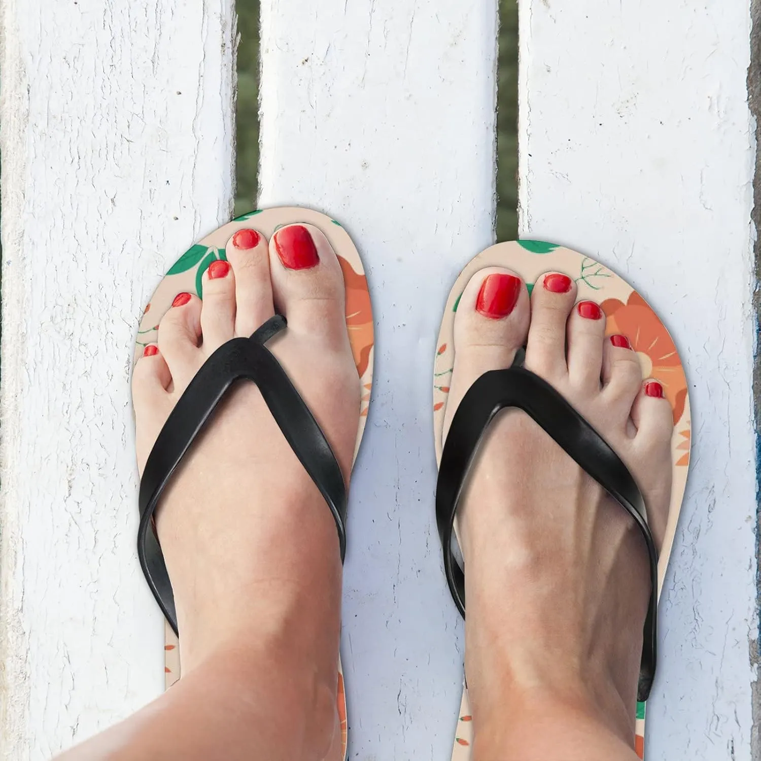 Flip Flops Floral Flowers Leaves Orange Yellow Slide Sandals Summer Beach Slippers Thong Sandal Casual Yoga Mat Flat Slides for Women Men