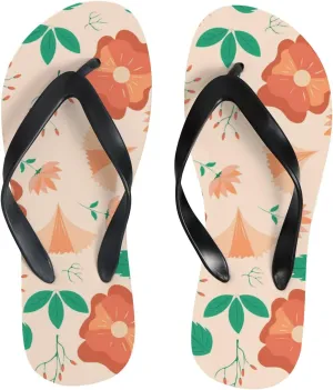 Flip Flops Floral Flowers Leaves Orange Yellow Slide Sandals Summer Beach Slippers Thong Sandal Casual Yoga Mat Flat Slides for Women Men