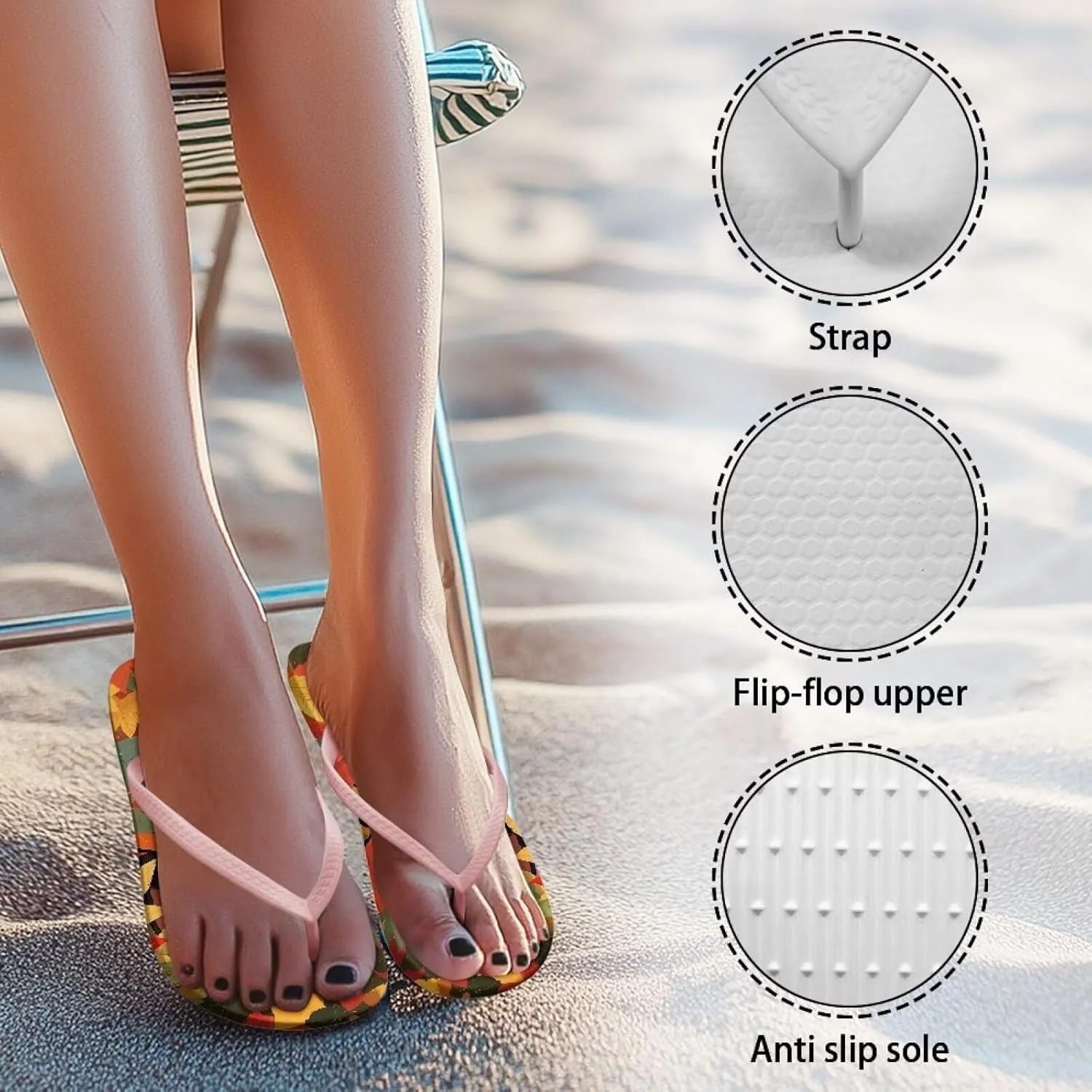 Flip Flops For Women Slip Sole Comfortable Beach Thong Sandals Shower Shoes