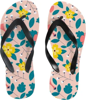 Flip Flops Pink Green Floral Flowers Leaves Slide Sandals Summer Beach Slippers Thong Sandal Casual Yoga Mat Flat Slides for Women Men