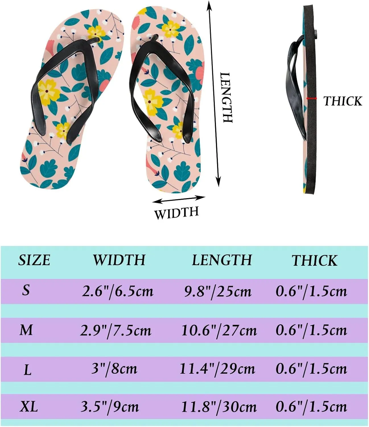 Flip Flops Pink Green Floral Flowers Leaves Slide Sandals Summer Beach Slippers Thong Sandal Casual Yoga Mat Flat Slides for Women Men