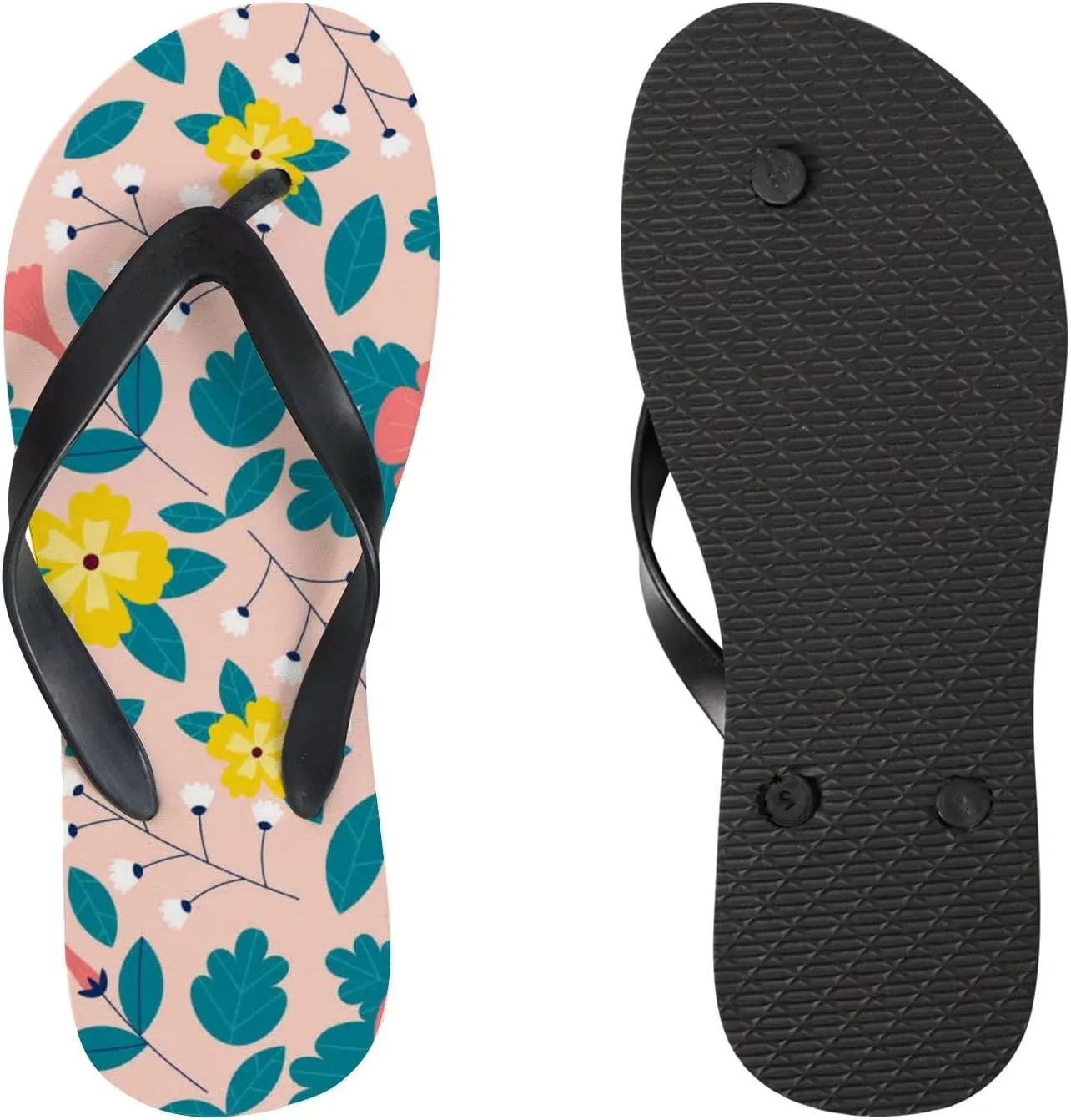 Flip Flops Pink Green Floral Flowers Leaves Slide Sandals Summer Beach Slippers Thong Sandal Casual Yoga Mat Flat Slides for Women Men