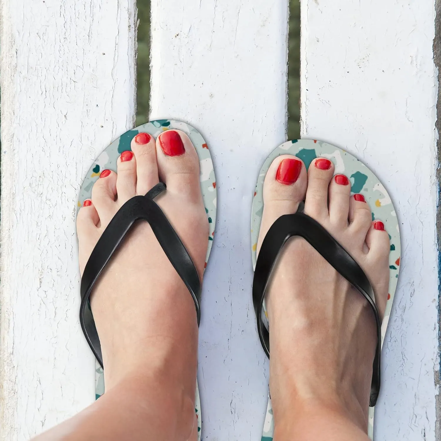Flip Flops Stone Marble Mosaic Nature Green Textured Slide Sandals Summer Beach Slippers Thong Sandal Casual Yoga Mat Flat Slides for Women Men