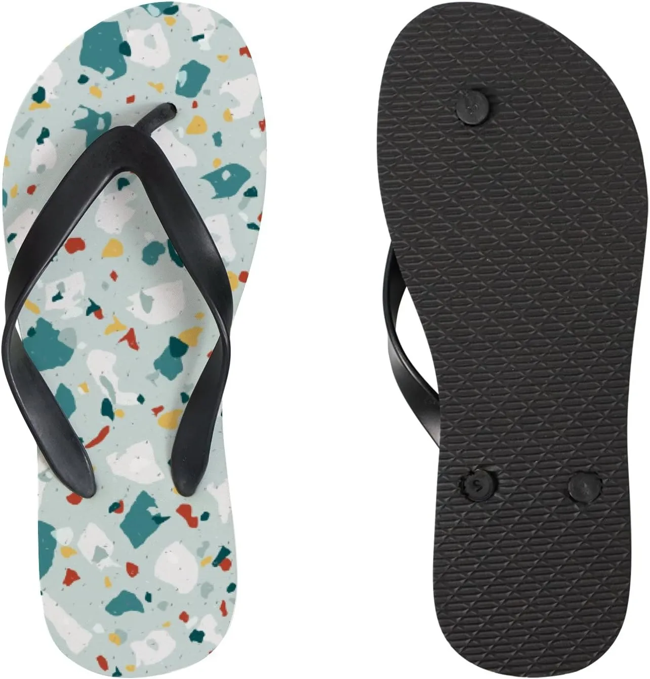 Flip Flops Stone Marble Mosaic Nature Green Textured Slide Sandals Summer Beach Slippers Thong Sandal Casual Yoga Mat Flat Slides for Women Men