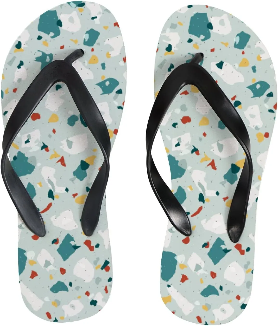 Flip Flops Stone Marble Mosaic Nature Green Textured Slide Sandals Summer Beach Slippers Thong Sandal Casual Yoga Mat Flat Slides for Women Men