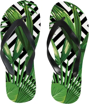 Flip Flops Summer Exotic Jungle Plant Tropical Palm Leaves Geometric Slide Sandals Summer Beach Slippers Thong Sandal Casual Yoga Mat Flat Slides for Women Men