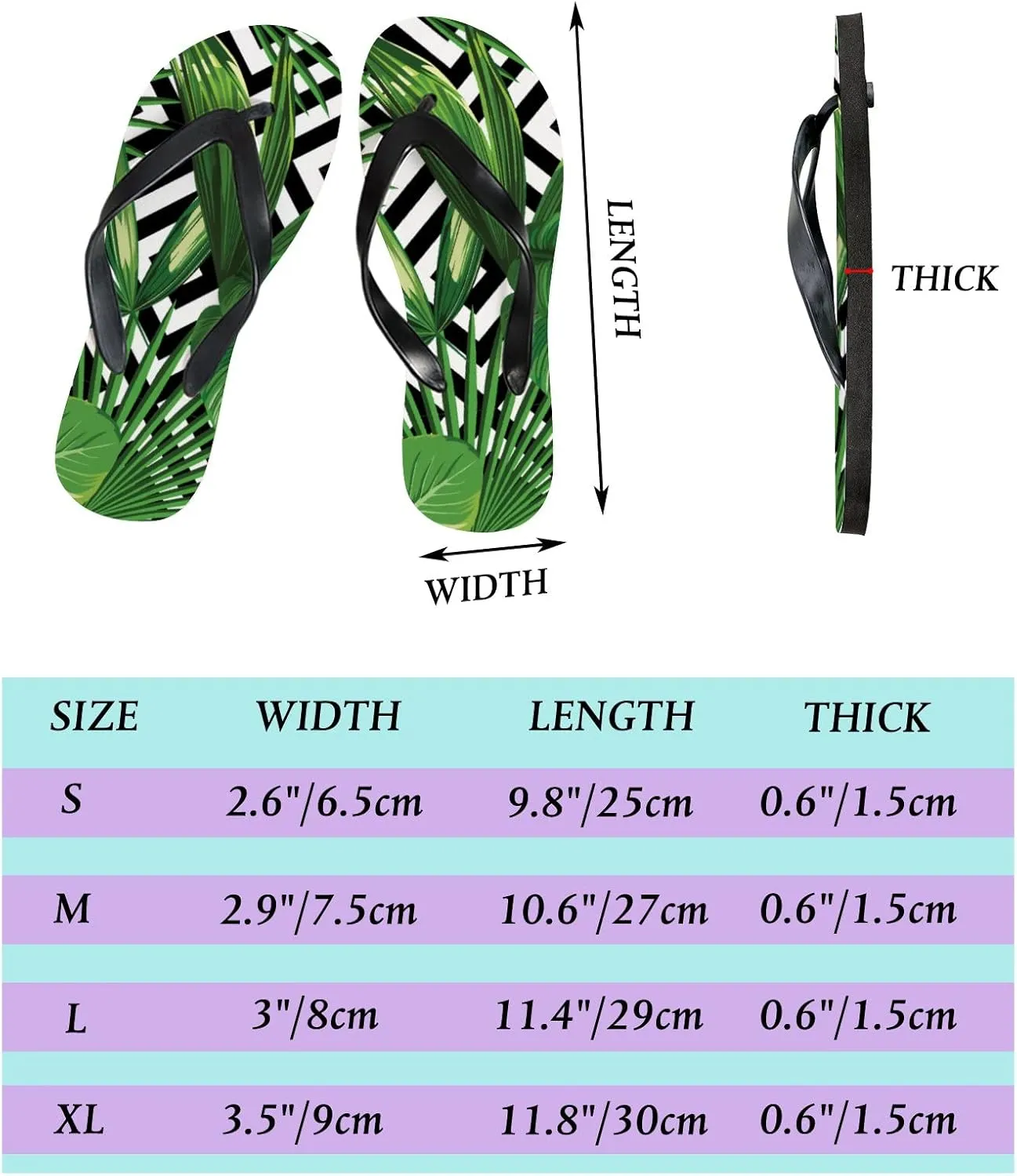 Flip Flops Summer Exotic Jungle Plant Tropical Palm Leaves Geometric Slide Sandals Summer Beach Slippers Thong Sandal Casual Yoga Mat Flat Slides for Women Men