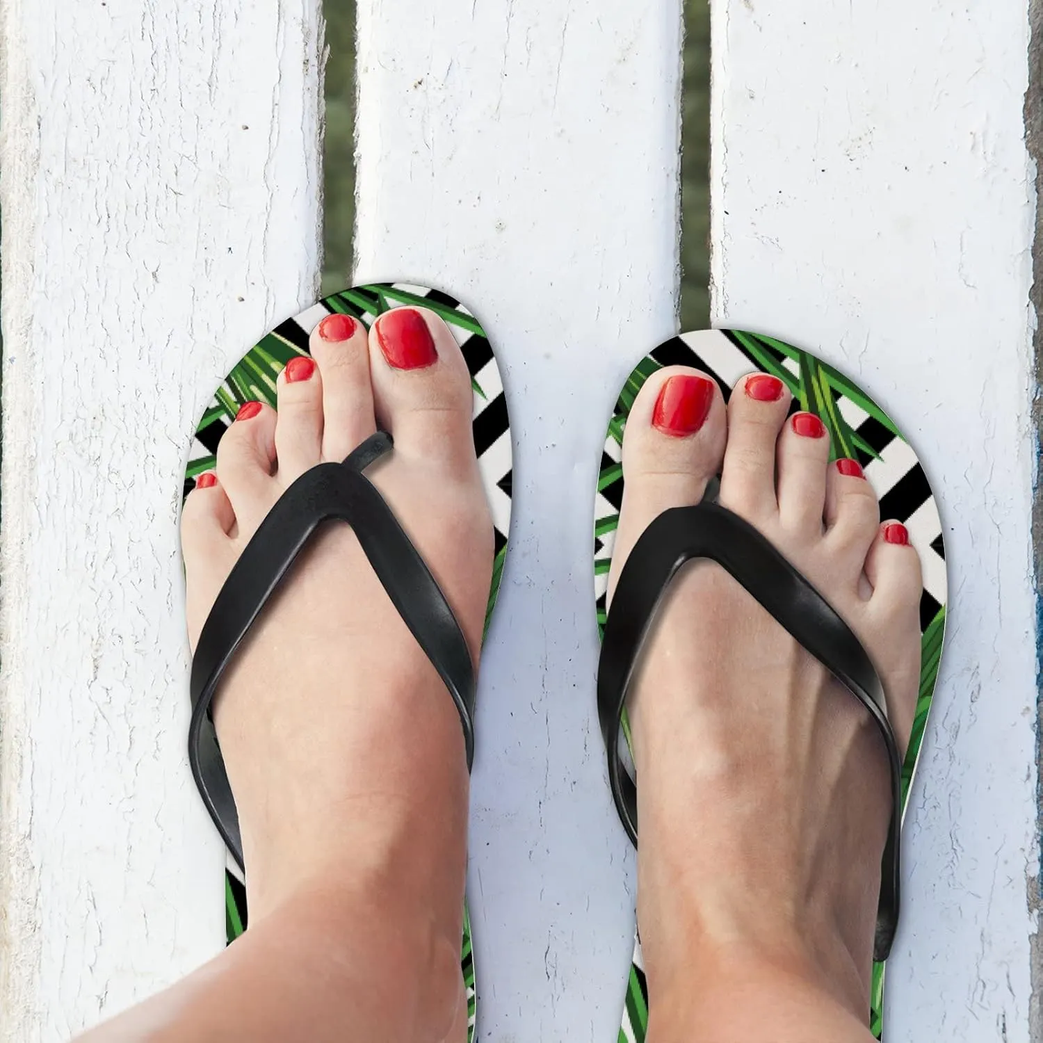Flip Flops Summer Exotic Jungle Plant Tropical Palm Leaves Geometric Slide Sandals Summer Beach Slippers Thong Sandal Casual Yoga Mat Flat Slides for Women Men
