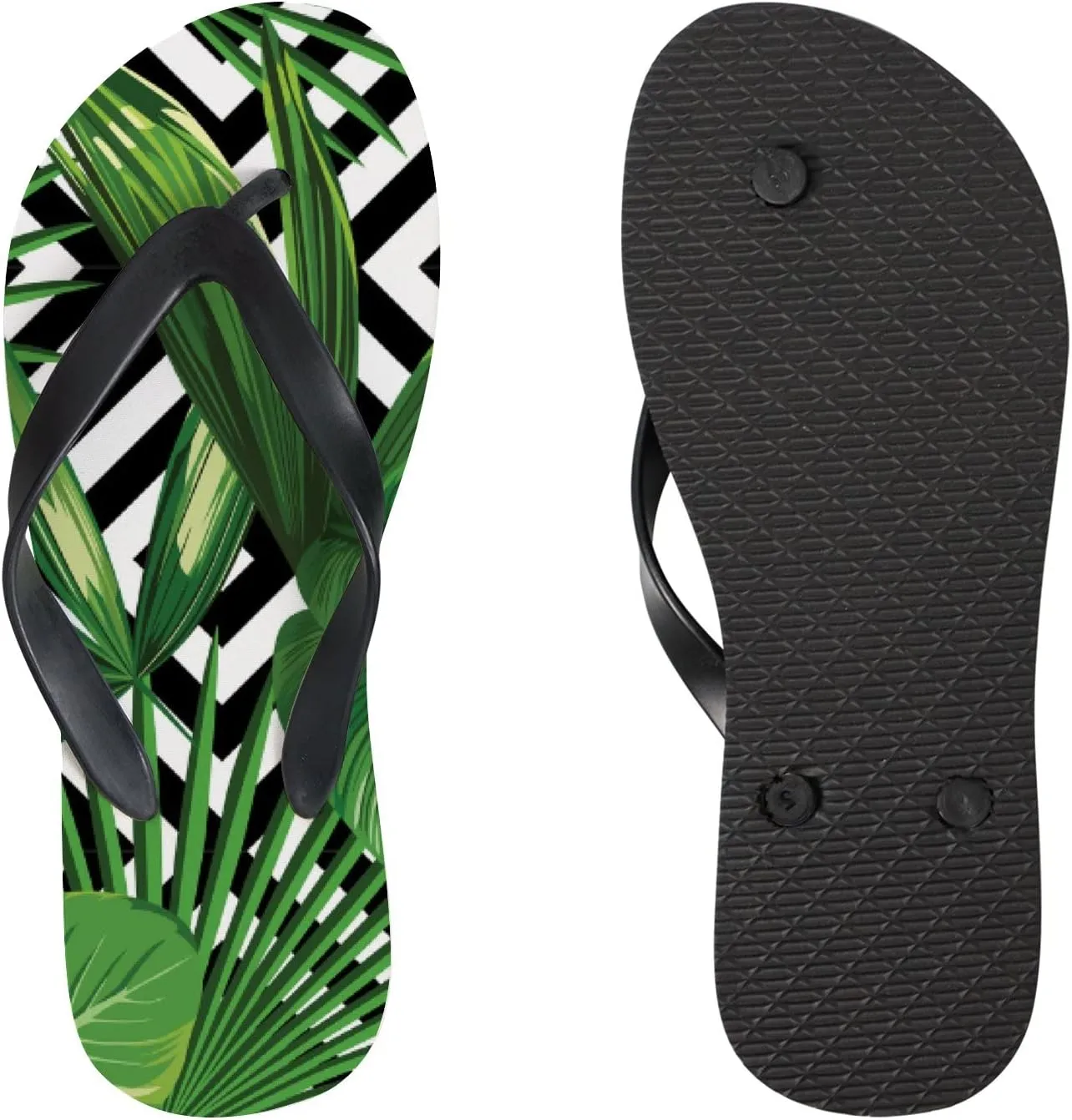 Flip Flops Summer Exotic Jungle Plant Tropical Palm Leaves Geometric Slide Sandals Summer Beach Slippers Thong Sandal Casual Yoga Mat Flat Slides for Women Men