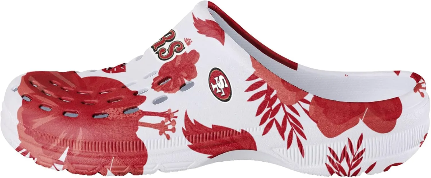 FOCO NFL Womens NFL Team Logo Ladies Floral White Water Garden Shoe Clog