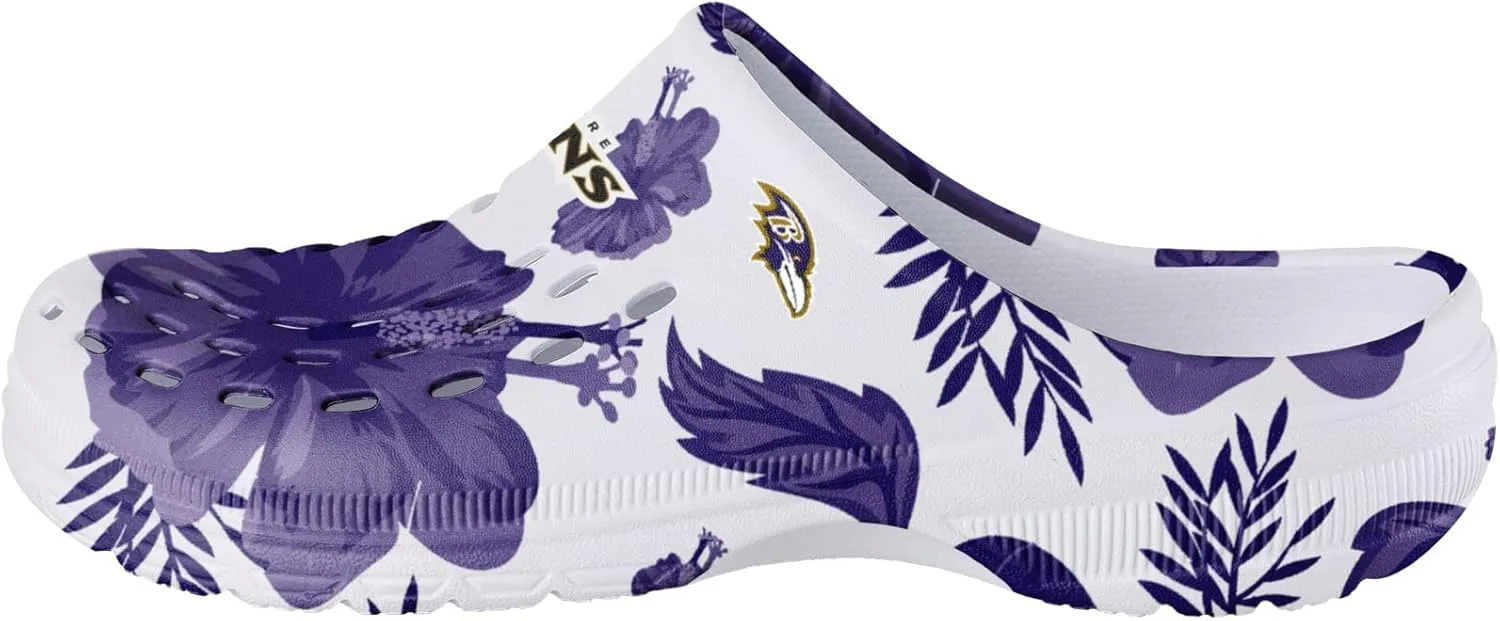 FOCO Women's NFL Team Logo Ladies Floral White Water Garden Shoe Clog Sandals