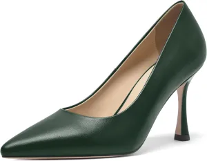 FOGEENA Womens Matte Slip On Pointed Toe Dress Wedding Stiletto Leather High Heel Pumps Shoes 3.14 Inch