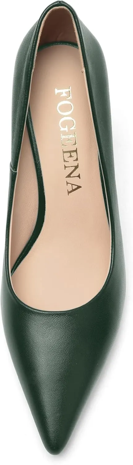 FOGEENA Womens Matte Slip On Pointed Toe Dress Wedding Stiletto Leather High Heel Pumps Shoes 3.14 Inch