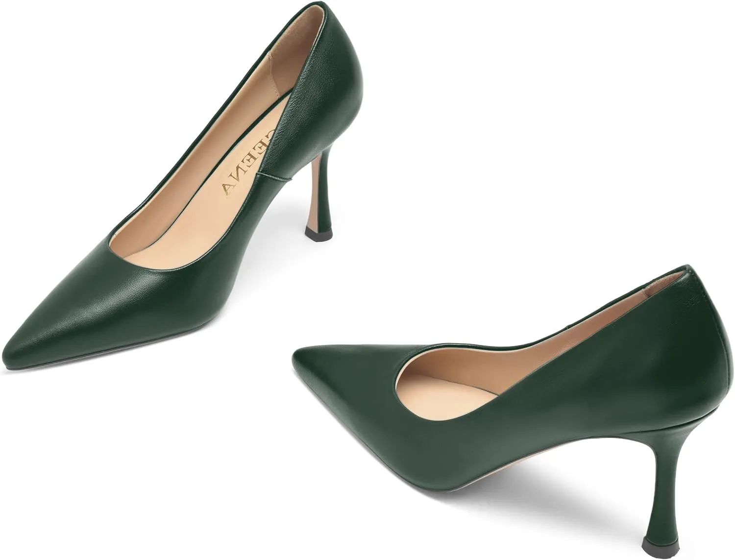 FOGEENA Womens Matte Slip On Pointed Toe Dress Wedding Stiletto Leather High Heel Pumps Shoes 3.14 Inch