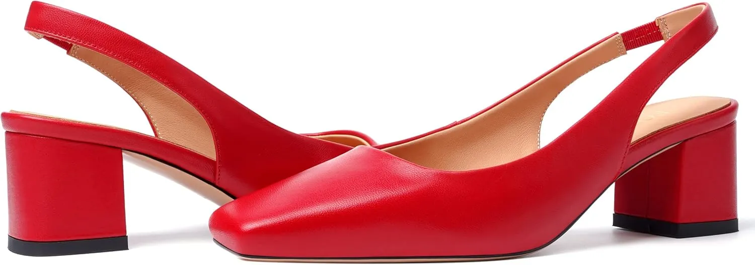 FOGEENA Womens Matte Square Toe Sexy Bridal Slip On Solid Chunky Leather Low Heel Pumps Shoes 2 Inch