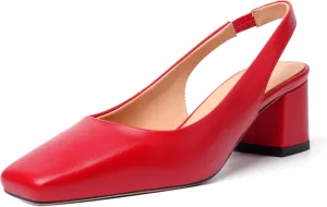 FOGEENA Womens Matte Square Toe Sexy Bridal Slip On Solid Chunky Leather Low Heel Pumps Shoes 2 Inch