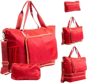 Foldable & Expandable Carry-On Bag with Shoe Compartment, Water Bottle Pocket, Luggage Sleeve, Cosmetic Case