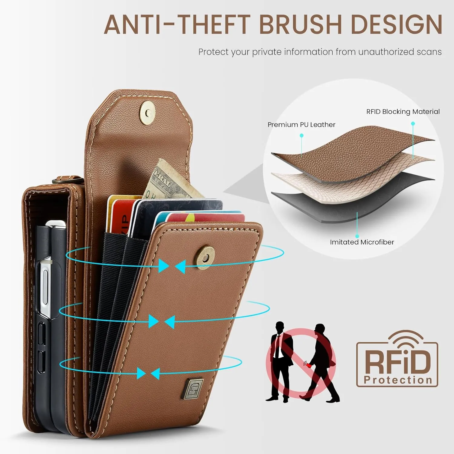 for Samsung Galaxy Z Flip 6 Case Retro PU Leather Flip with Magnetic Closure and Card Slot, Crossbody Phone Holder for Men Women- Brown