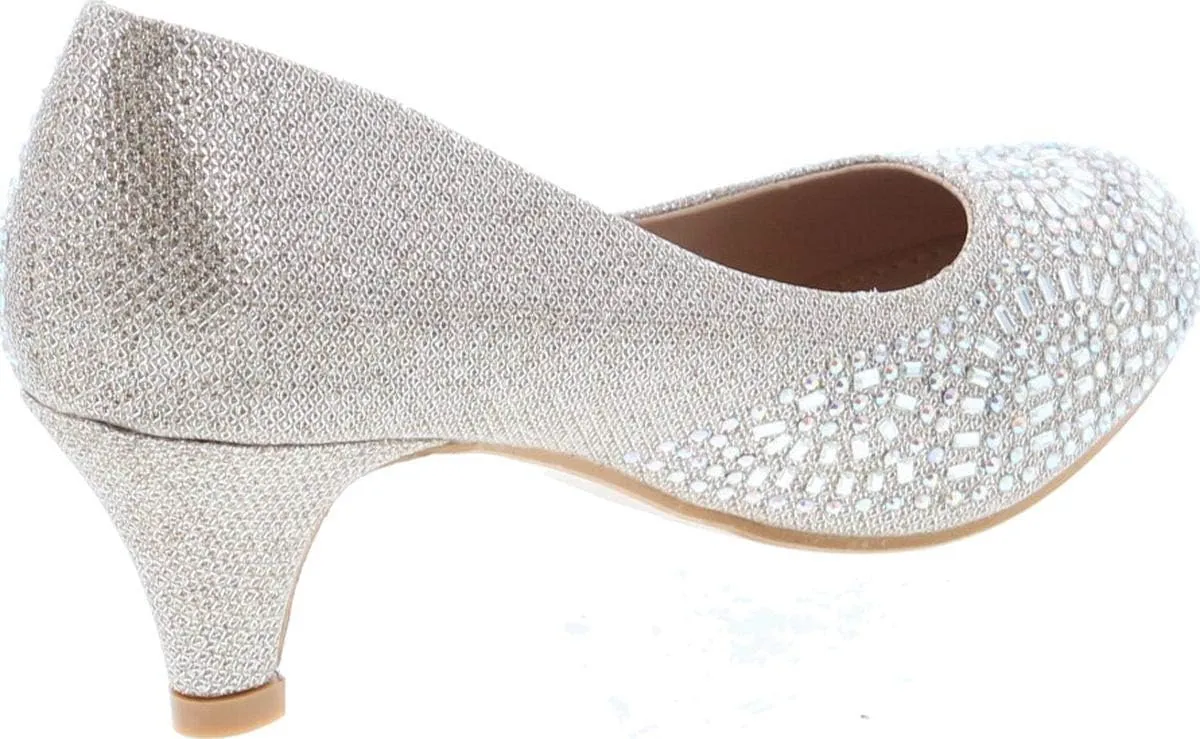 Forever Link Jemma-31 Womens Kitten Heel Jeweled Rhinestone Slide Slip On Pump Shoes