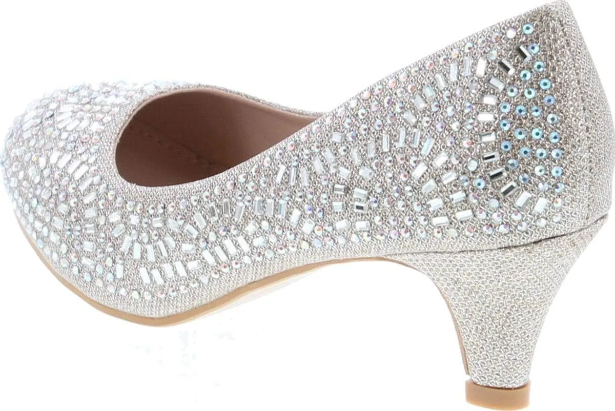 Forever Link Jemma-31 Womens Kitten Heel Jeweled Rhinestone Slide Slip On Pump Shoes