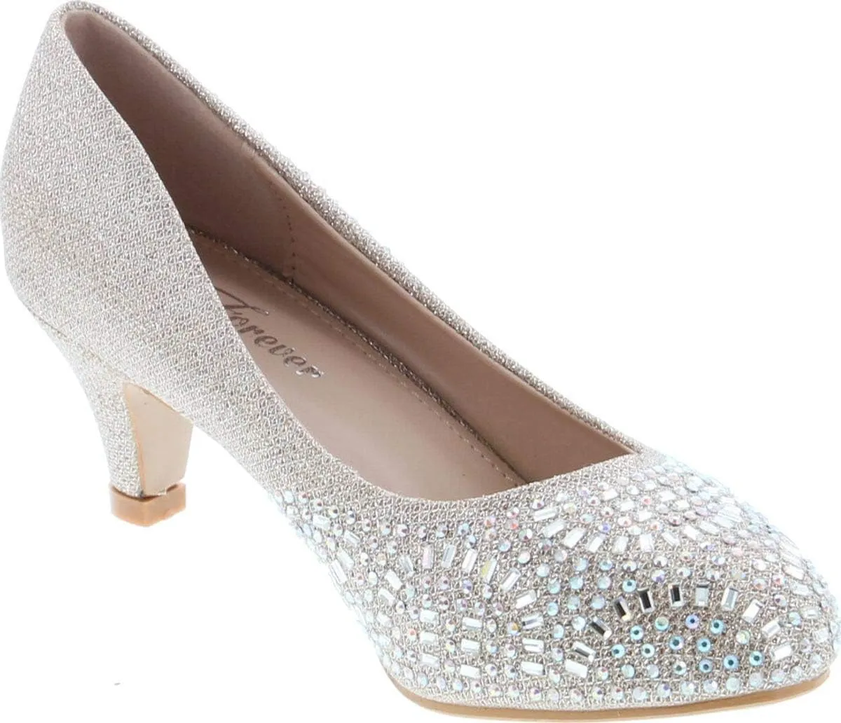 Forever Link Jemma-31 Womens Kitten Heel Jeweled Rhinestone Slide Slip On Pump Shoes