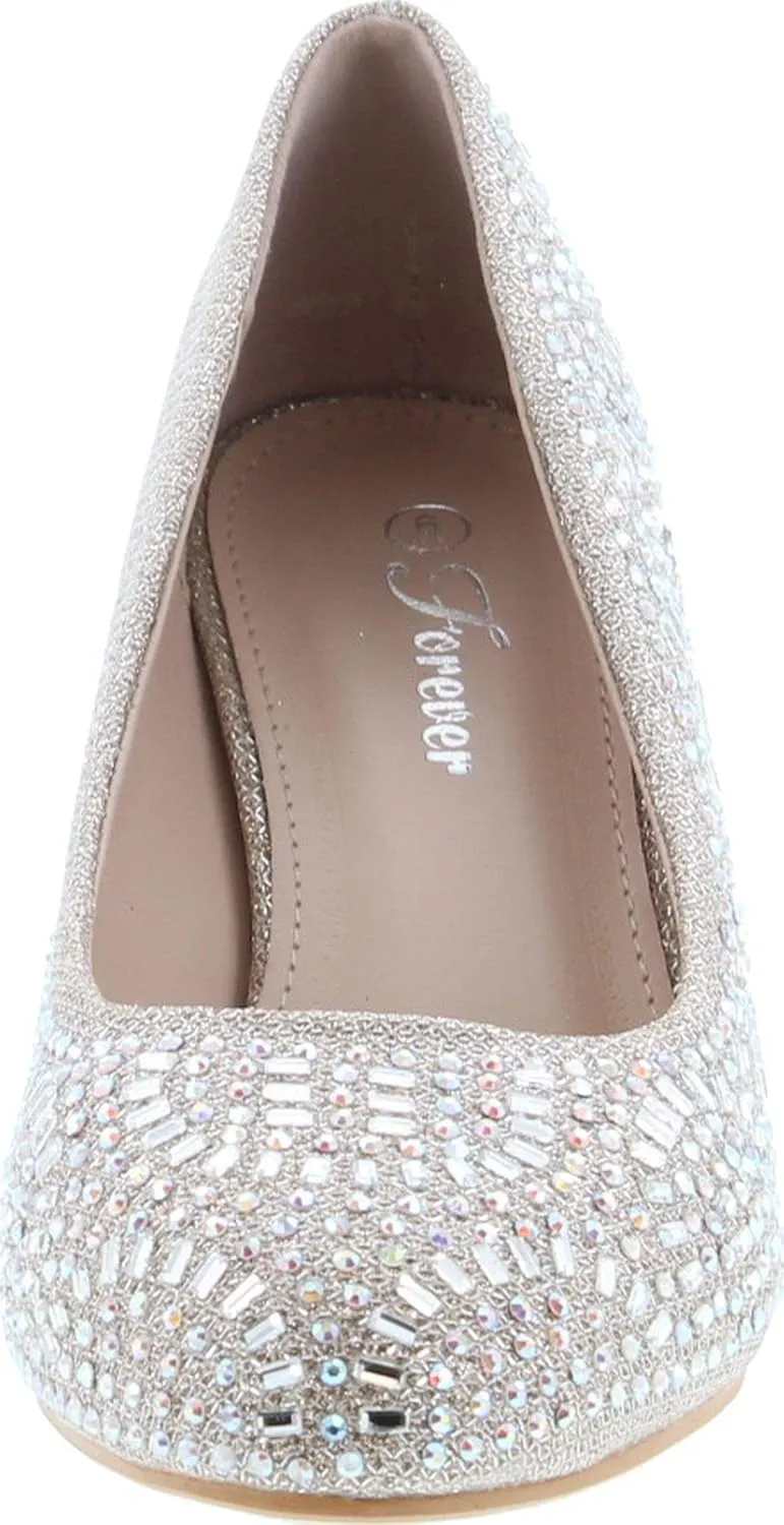 Forever Link Jemma-31 Womens Kitten Heel Jeweled Rhinestone Slide Slip On Pump Shoes