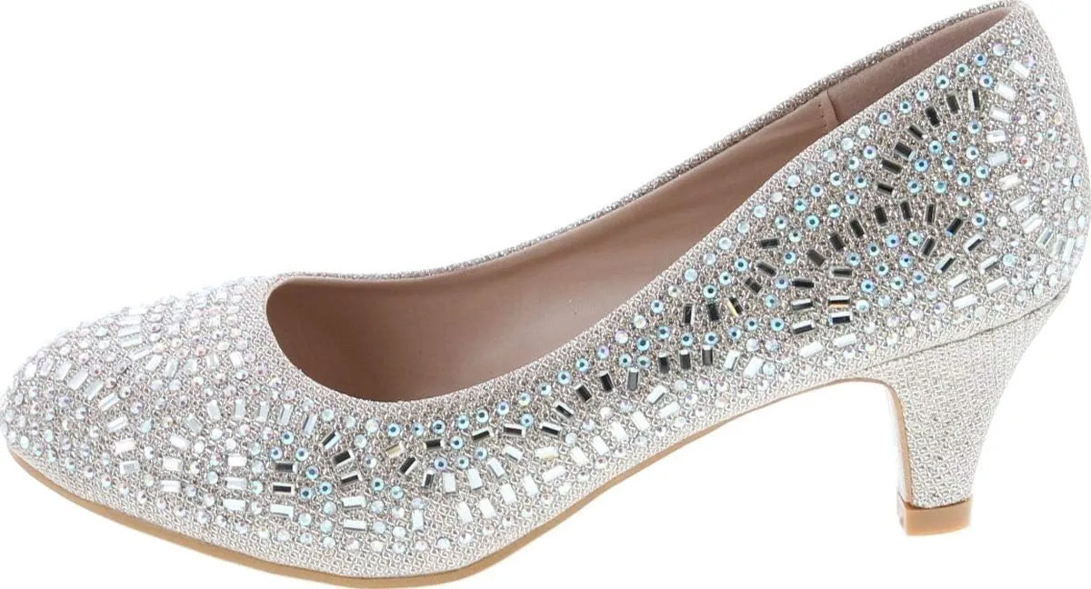 Forever Link Jemma-31 Womens Kitten Heel Jeweled Rhinestone Slide Slip On Pump Shoes