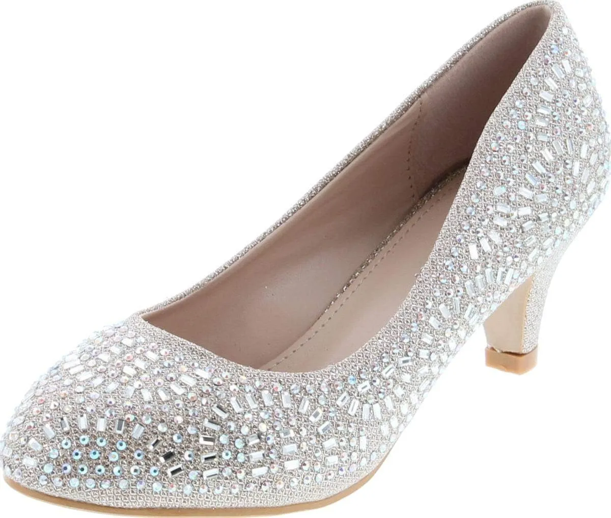 Forever Link Jemma-31 Womens Kitten Heel Jeweled Rhinestone Slide Slip On Pump Shoes