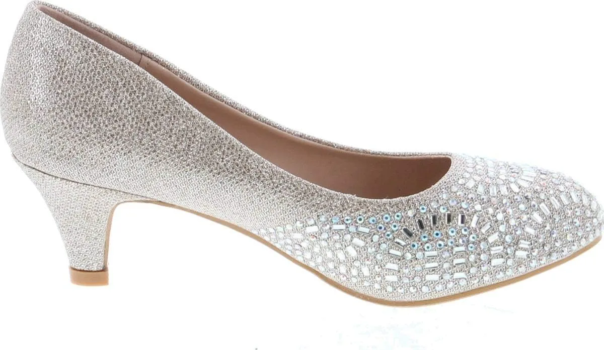 Forever Link Jemma-31 Womens Kitten Heel Jeweled Rhinestone Slide Slip On Pump Shoes