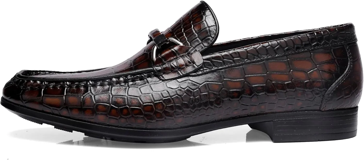 Formal Dress Shoes for Mens, Premium Crocodile Printed Mens Leather Slip on Dress Shoes, Party Wedding Shoes Bit Loafer