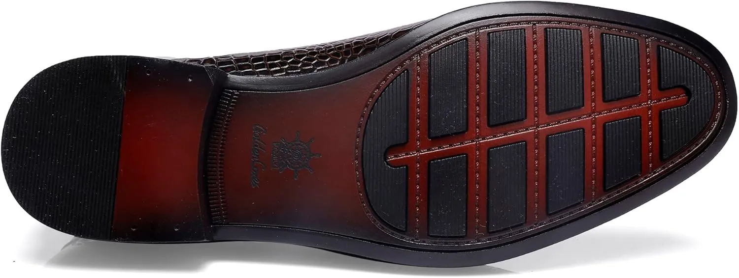 Formal Dress Shoes for Mens, Premium Crocodile Printed Mens Leather Slip on Dress Shoes, Party Wedding Shoes Bit Loafer