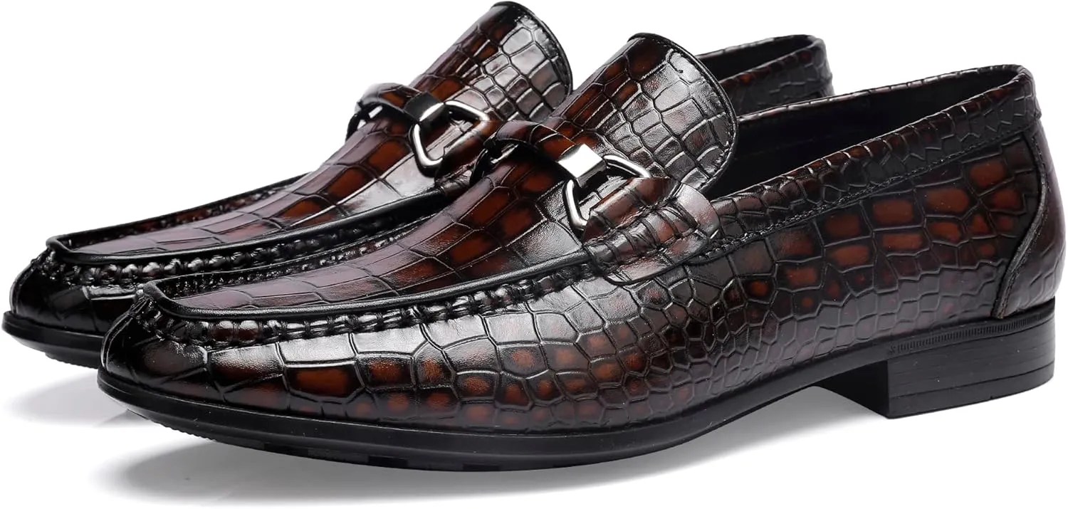 Formal Dress Shoes for Mens, Premium Crocodile Printed Mens Leather Slip on Dress Shoes, Party Wedding Shoes Bit Loafer