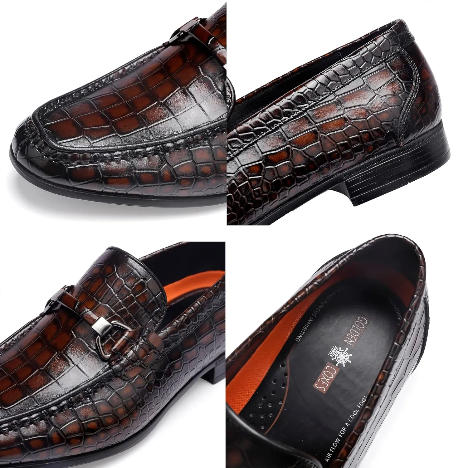 Formal Dress Shoes for Mens, Premium Crocodile Printed Mens Leather Slip on Dress Shoes, Party Wedding Shoes Bit Loafer