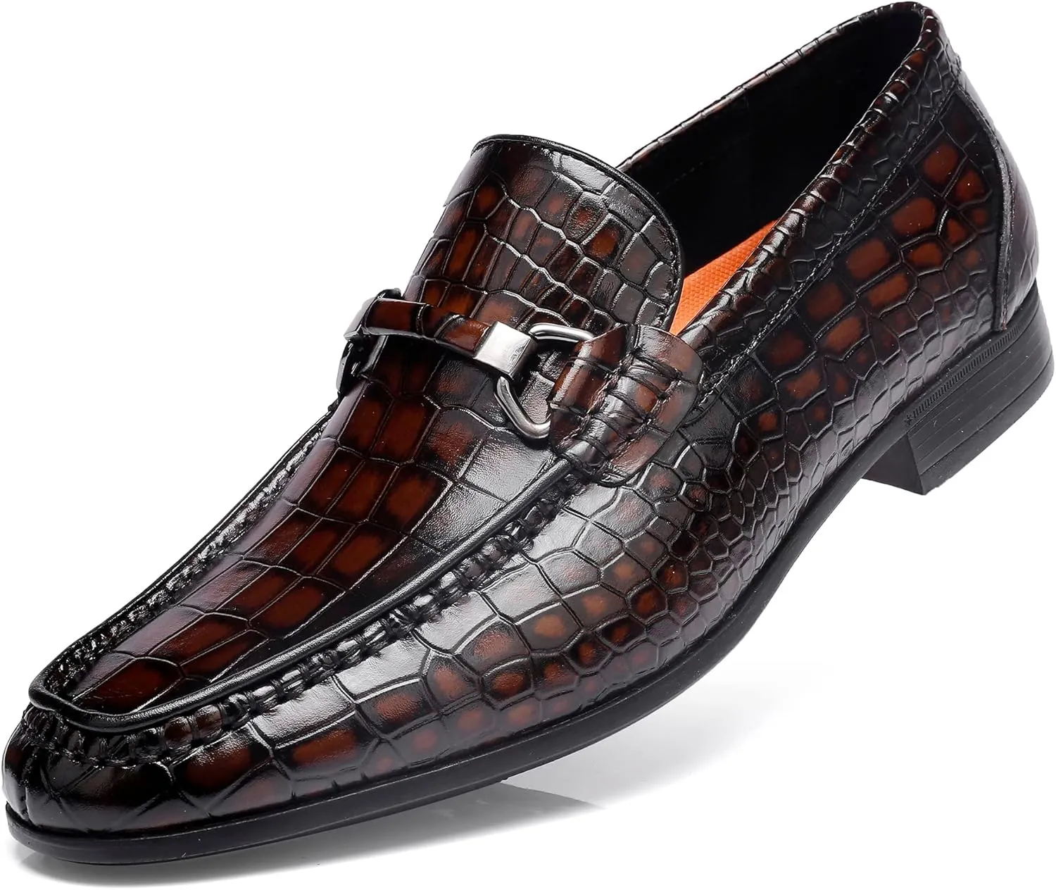 Formal Dress Shoes for Mens, Premium Crocodile Printed Mens Leather Slip on Dress Shoes, Party Wedding Shoes Bit Loafer