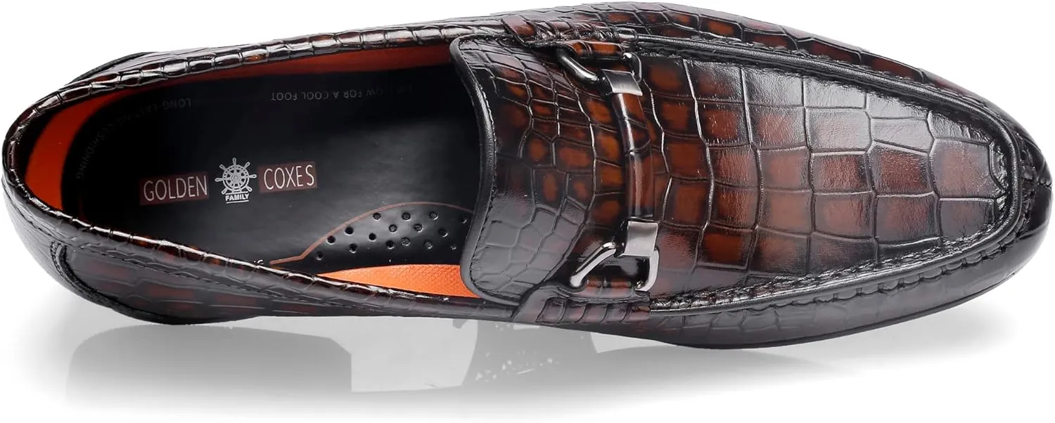 Formal Dress Shoes for Mens, Premium Crocodile Printed Mens Leather Slip on Dress Shoes, Party Wedding Shoes Bit Loafer