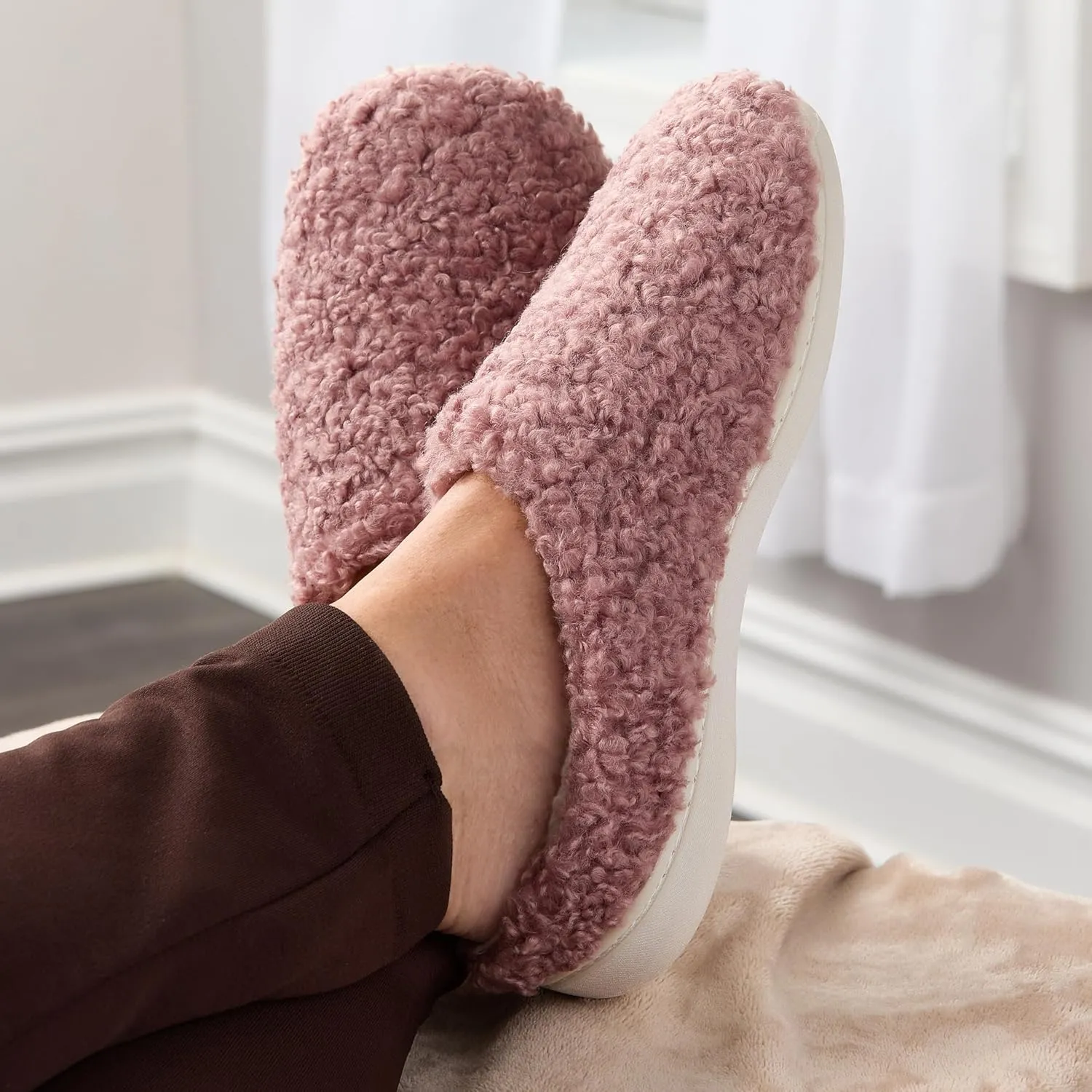 Fruit of the Loom House Slippers For Women, Memory Foam Insole, Indoor Outdoor, Comfy, Berber Loafer