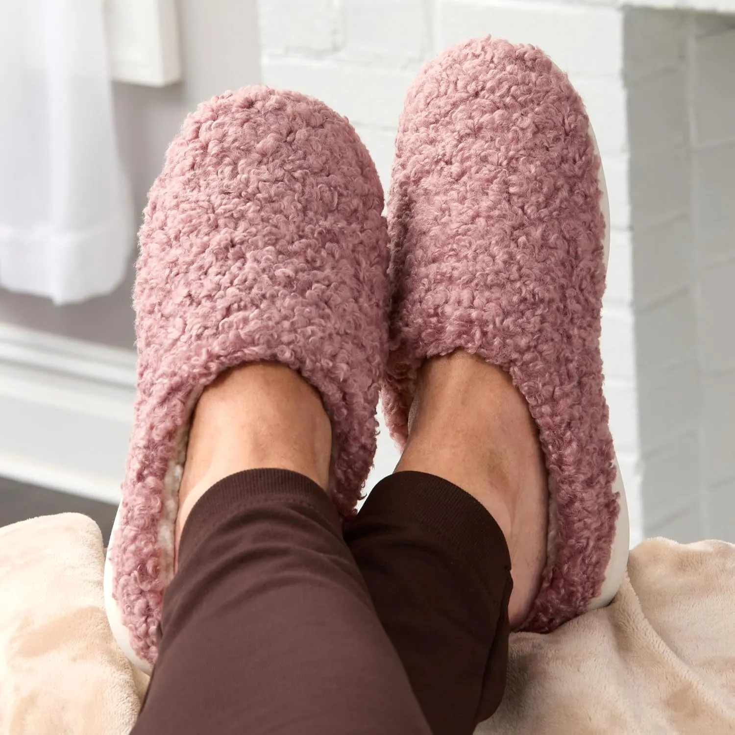 Fruit of the Loom House Slippers For Women, Memory Foam Insole, Indoor Outdoor, Comfy, Berber Loafer