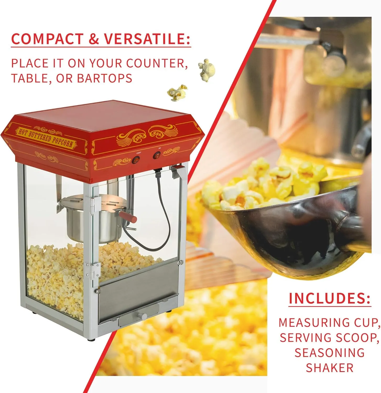 Funtime FT421CR Antique Carnival-Style 4-Ounce Tabletop Hot-Oil Popcorn Popper, Red